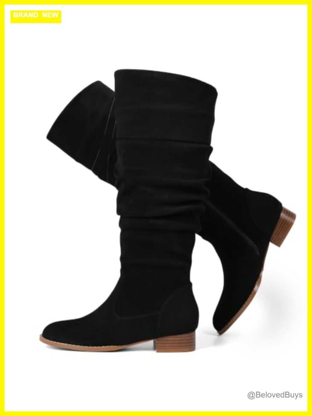 Women's Suede Knee High Flat Slouchy Boots with Zipper Slip On Fall